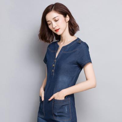 ĐẦM JEAN DÁNG SUÔNG CỔ TRỤ LAI BẦU -J.37
